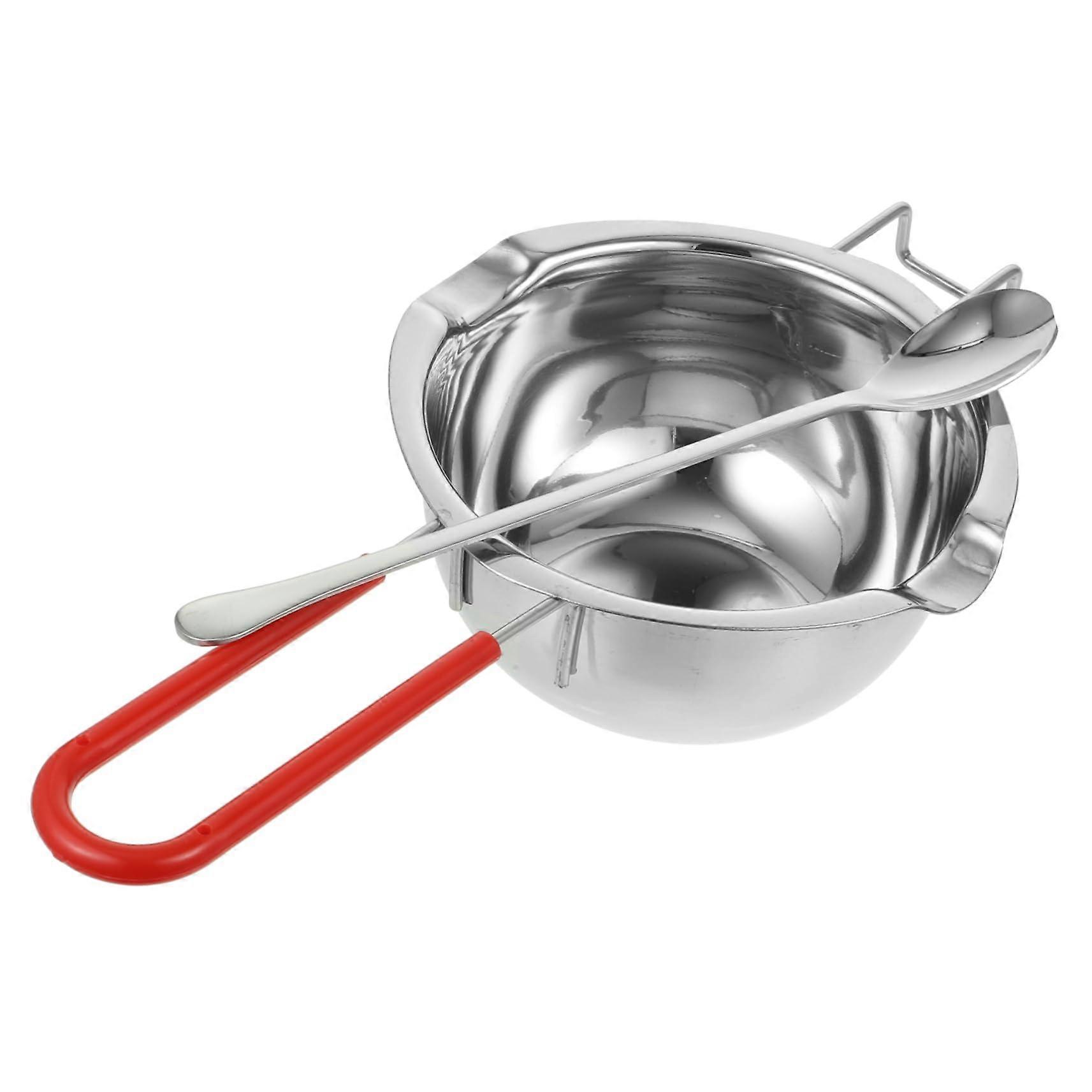Chocolate Melting Pot Set of 2 Stainless Steel Double Boiler with Spoon for Wax, Cheese, Baking and Candle Making