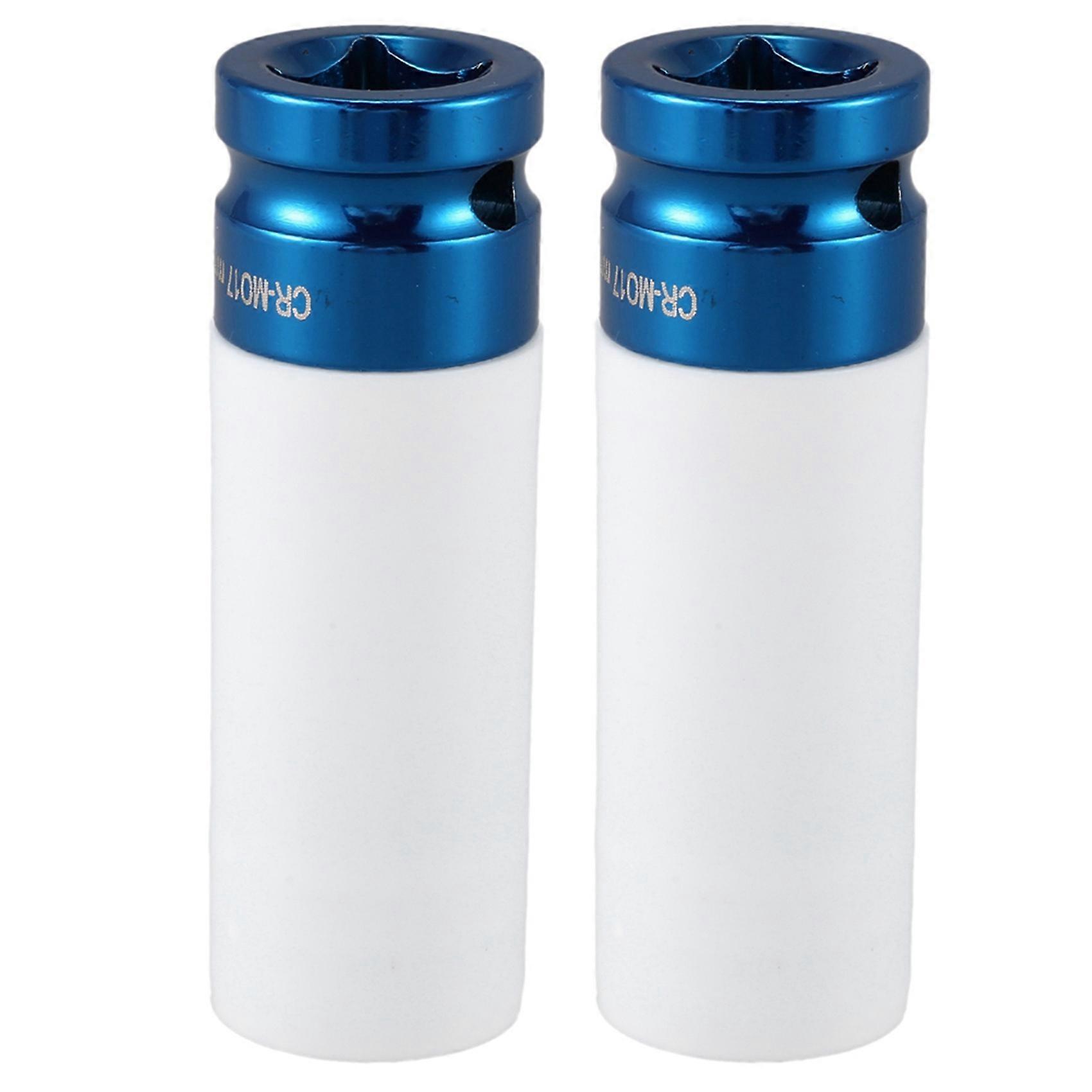 2X Alloy Wheel 1/2 Inch Drive 17mm Set Thin Wall Deep Impact Nut Socket Blue