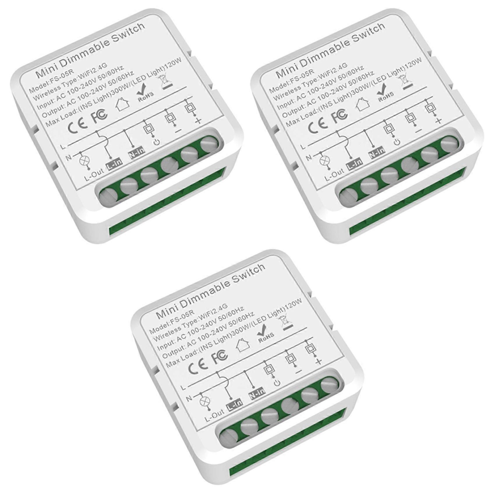 3X Tuya WiFi Smart Dimmers Switch Module Supports 2 Way Control LED Lights Dimmable Switch Work for Alexa Google Home