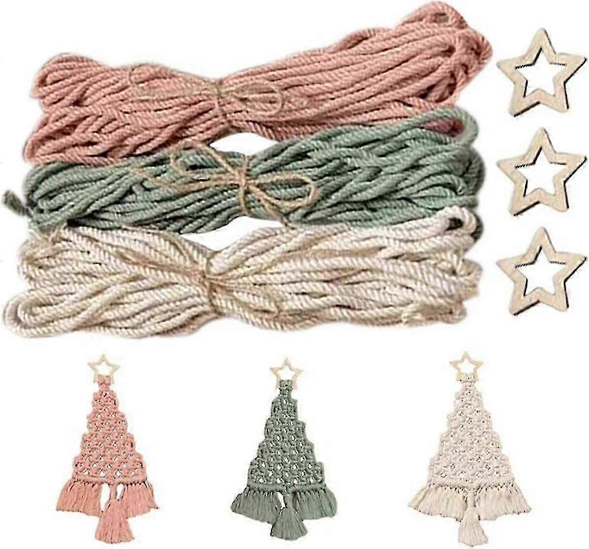 3-Piece DIY Macrame Christmas Tree Kit - Handmade Woven Gift