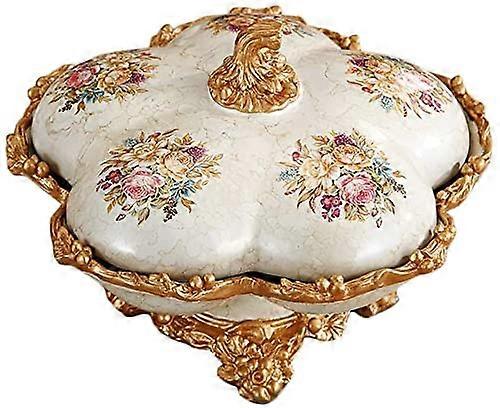 Snack Serving Tray with 360° Rotation, Six Compartments, Dustproof Lid, Elegant White Nut Bowl