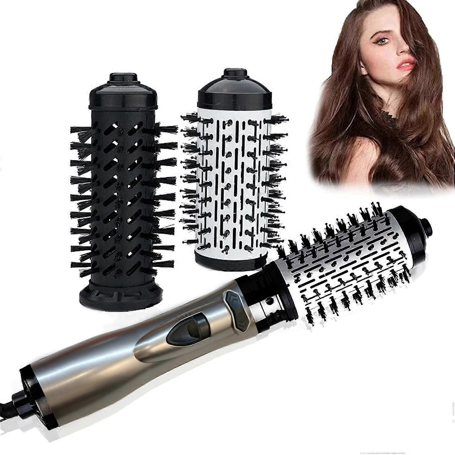 3 in 1 Hot Air Brush Styler and Rotating Hair Dryer with Ionic Technology, 2 Interchangeable Barrels, 360° Rotation, Silver