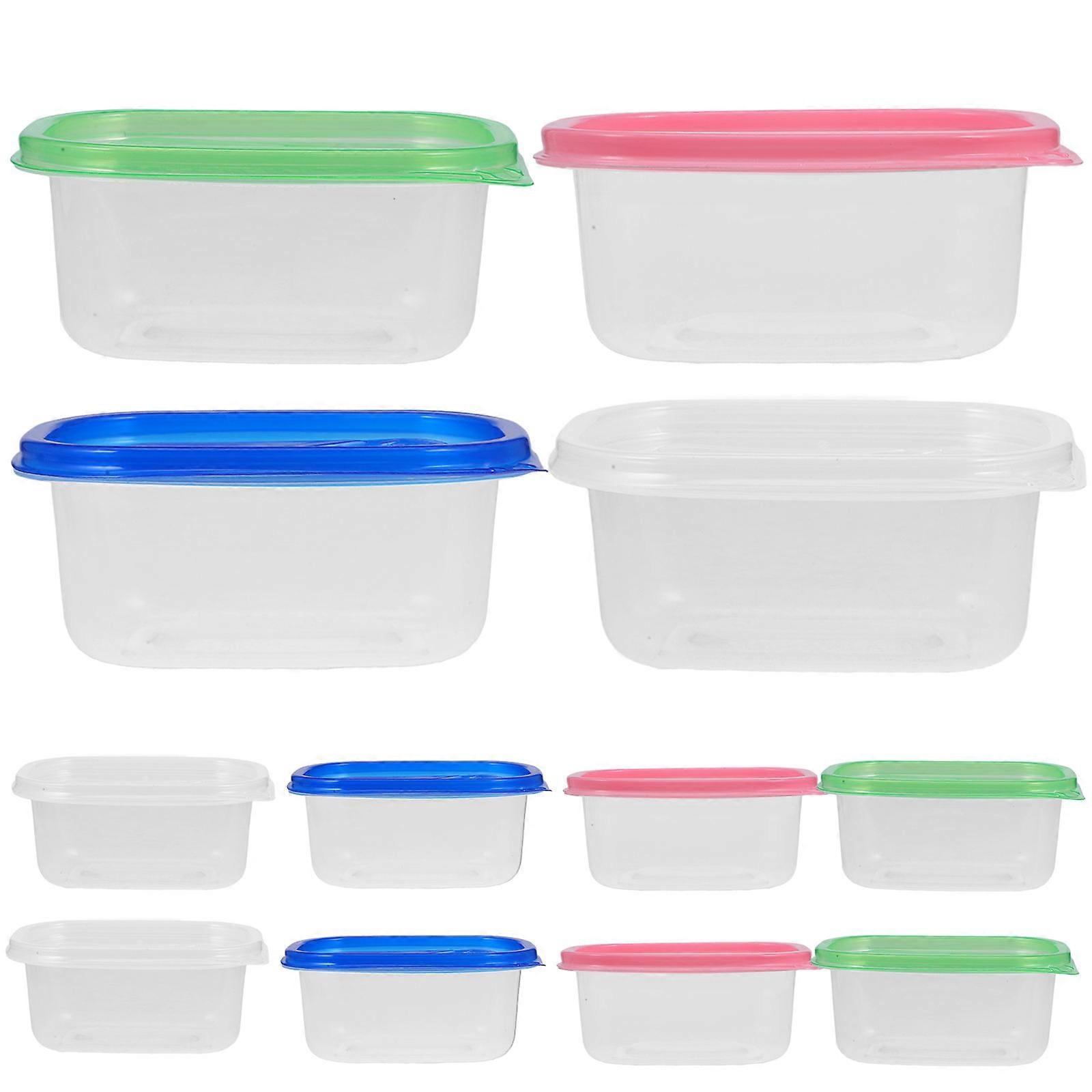Fruit Crisper 12pcs Assorted Color Rectangular Plastic Containers with Lid 280ML Each Stackable for Storage Use