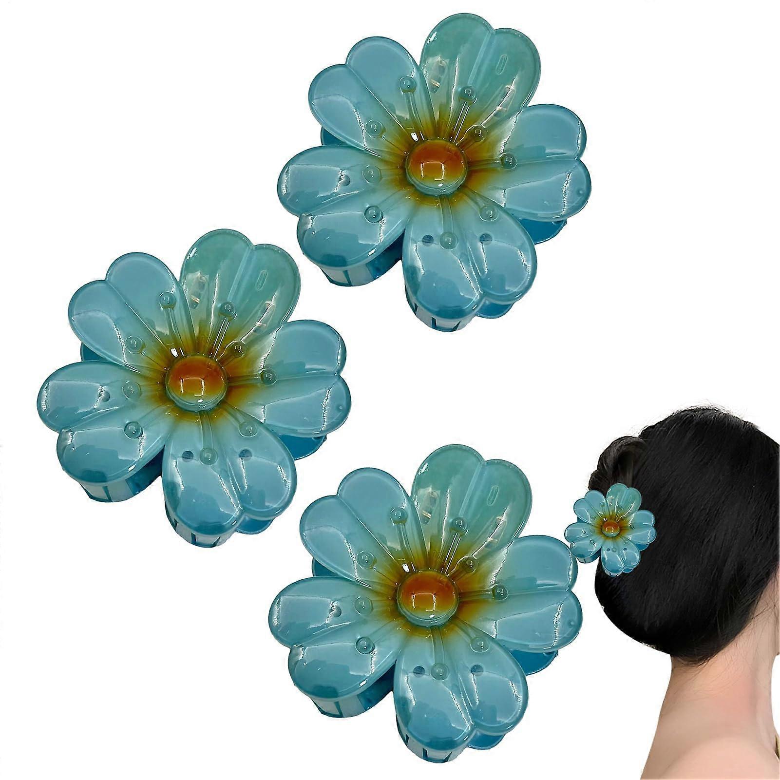 Hair Claw Clips Set of 3 with Secure NonSlip Grip, Elegant Flower Design for Thick and Thin Hair