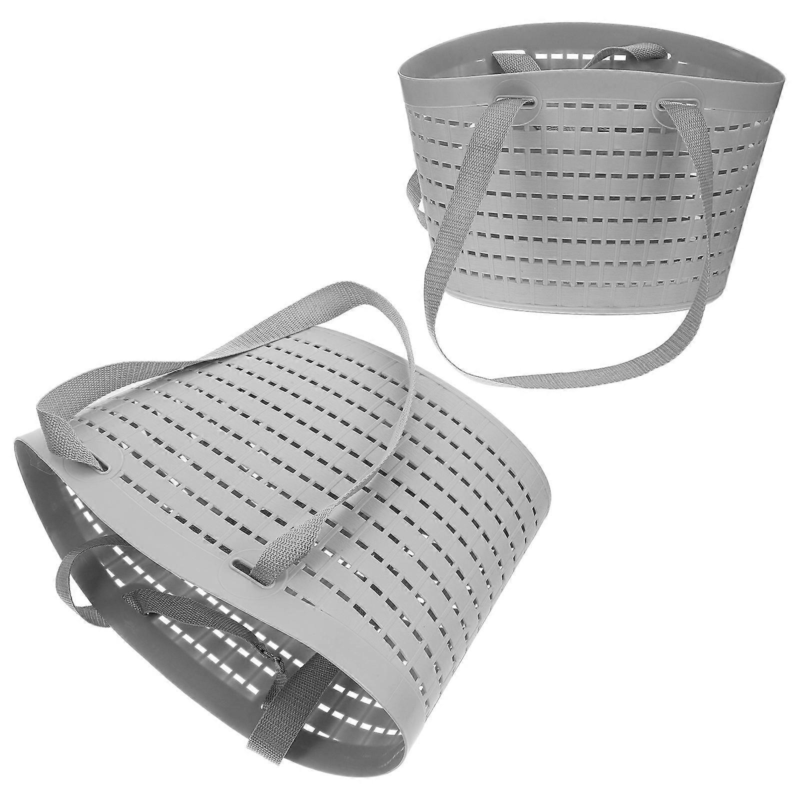 Grey Plastic Laundry Basket for Storage Use with Handle 2Pcs Set