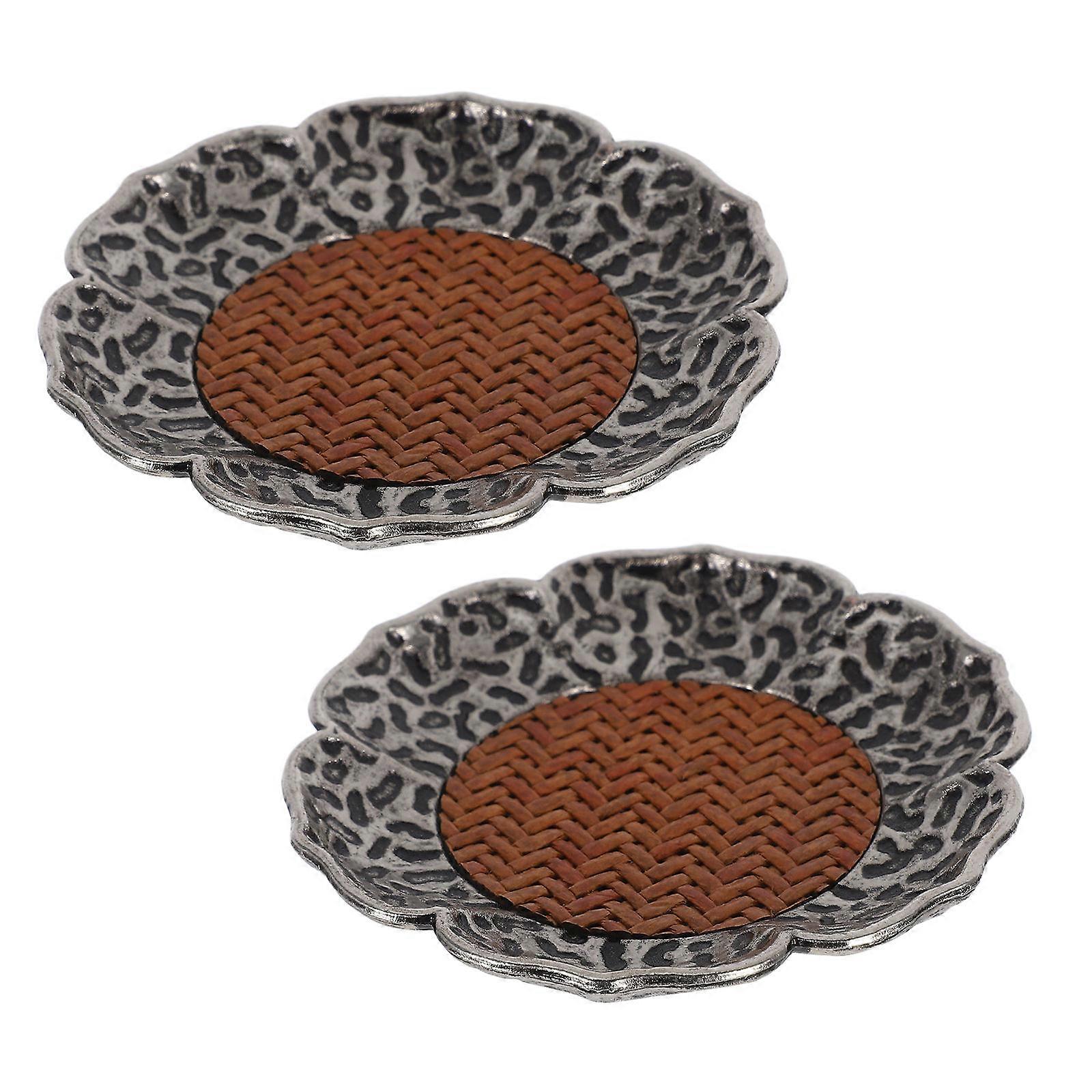 Rustic Alloy Rattan Cup Coasters for Table Use 2Pcs with Hammer Pattern Design