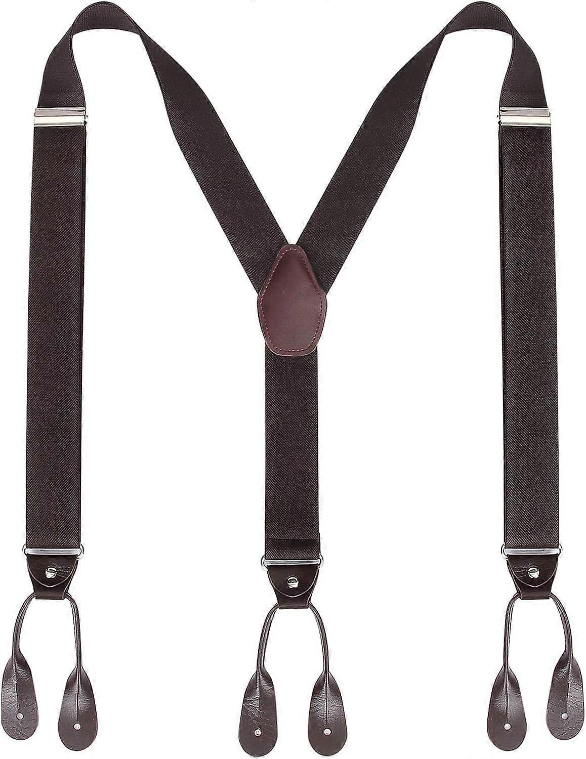 Mens Button End Suspenders Braces - 1.37 Inches Wide Y Shape Adjustable Button End Elastic Suspender