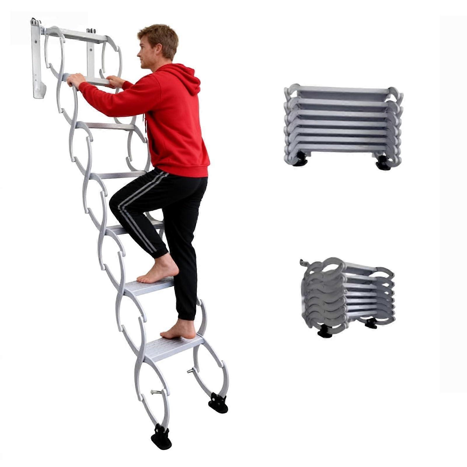 Attic Ladder HeavyDuty Wall Mounted Folding Design with Wide NonSlip Steps White H230CM