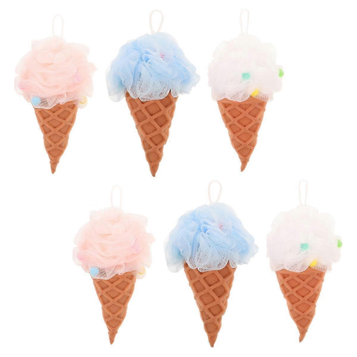 6Pcs Ice Cream Shape Exfoliating Bath Loofah Set with Soft Mesh Shower Pouf Balls for Women and Men