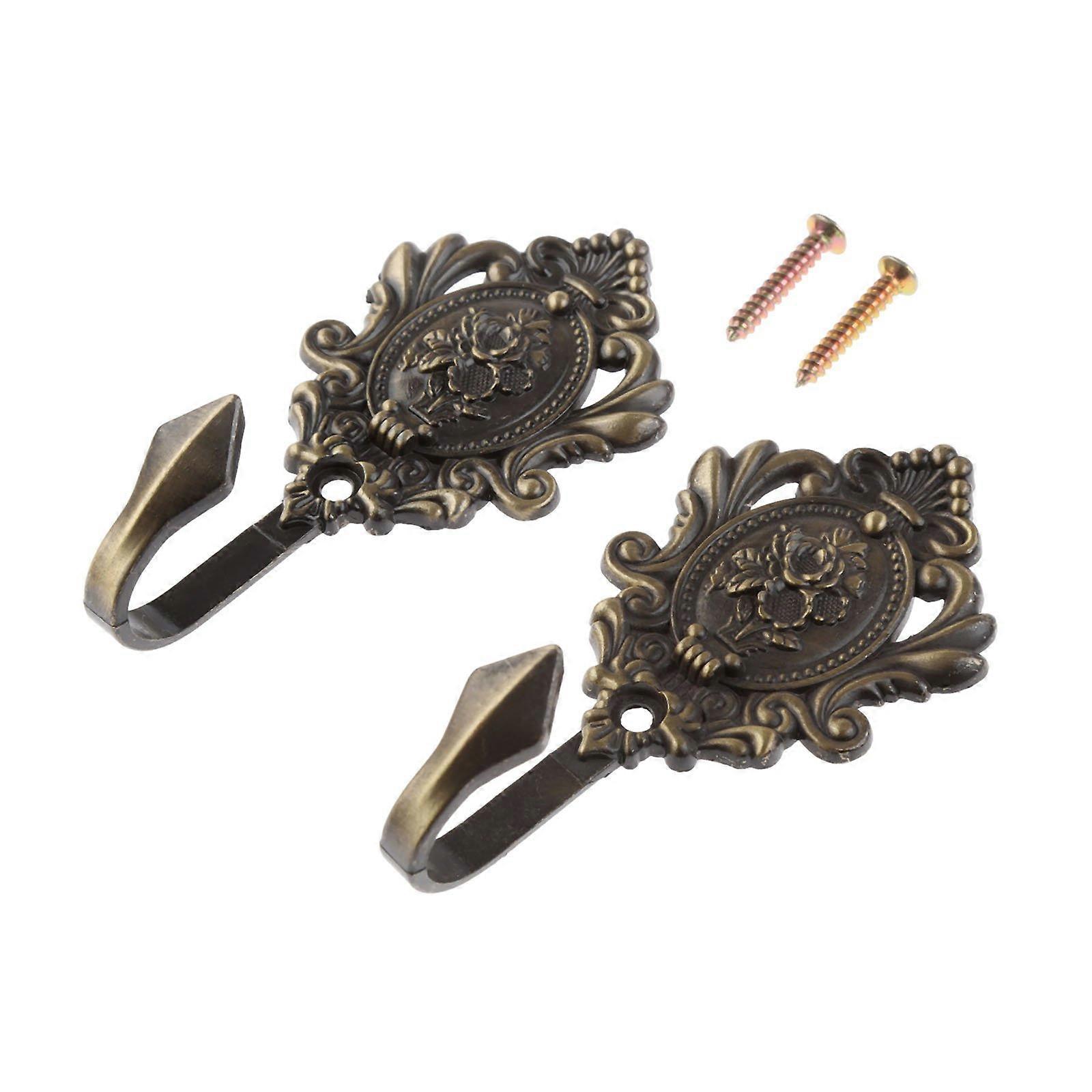 2Pcs Vintage Bronze Curtain Tiebacks Hooks with Screws, Decorative Leaf Wall Hooks for Home