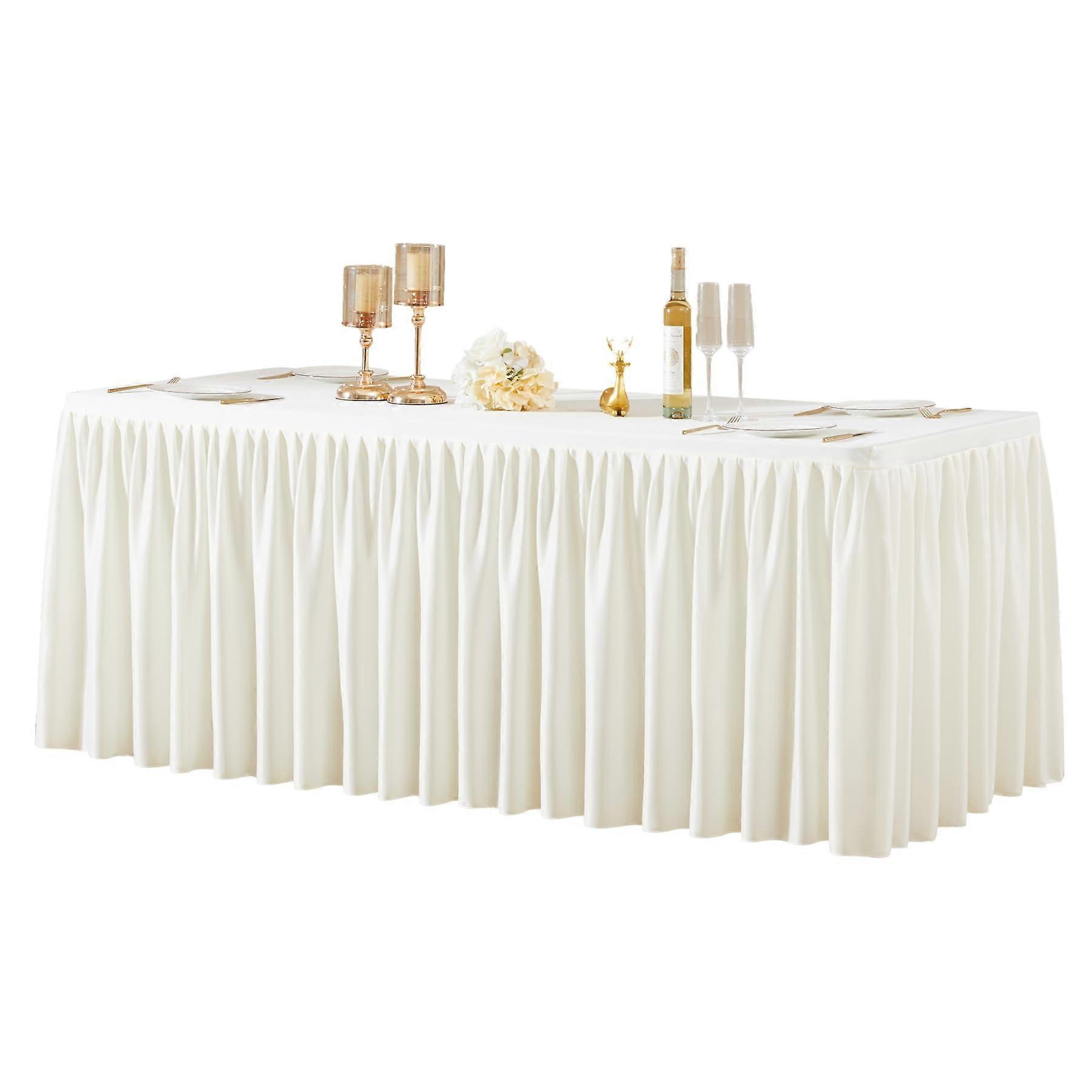 Ivory Fitted Tablecloth with Skirt 4ft Rectangle Wrinkle Polyester Cover for Wedding Party