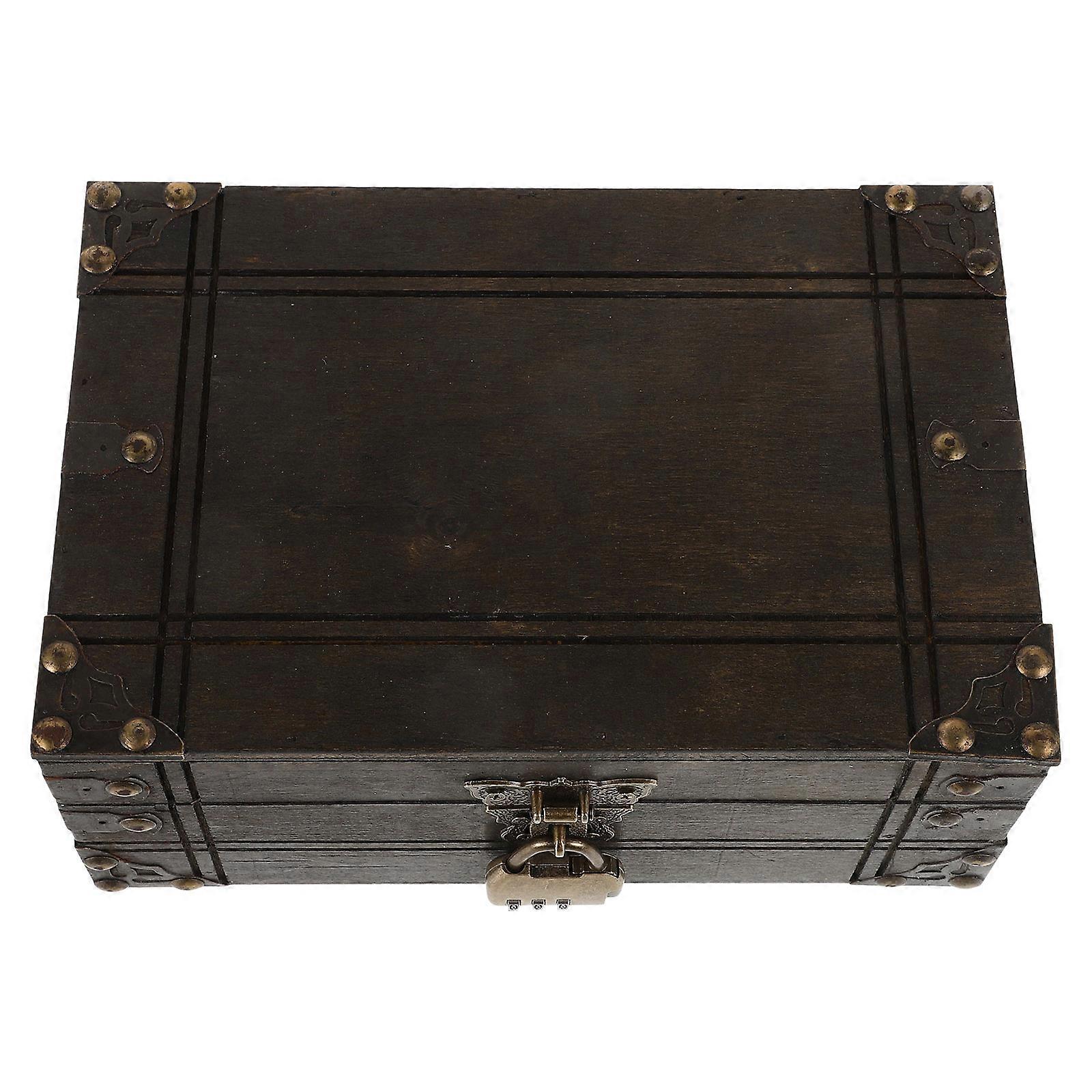 Rustic Wooden Treasure Chest for Storage Decorative Lock Box