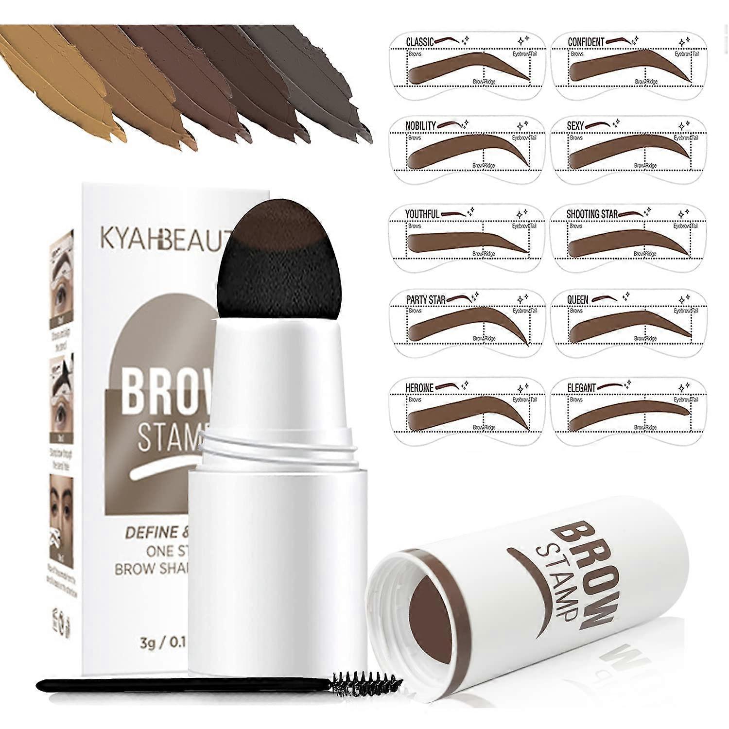 Eyebrow Stamp and Stencil Kit with Brushes, Waterproof LongLasting Pomade, Soft Brown