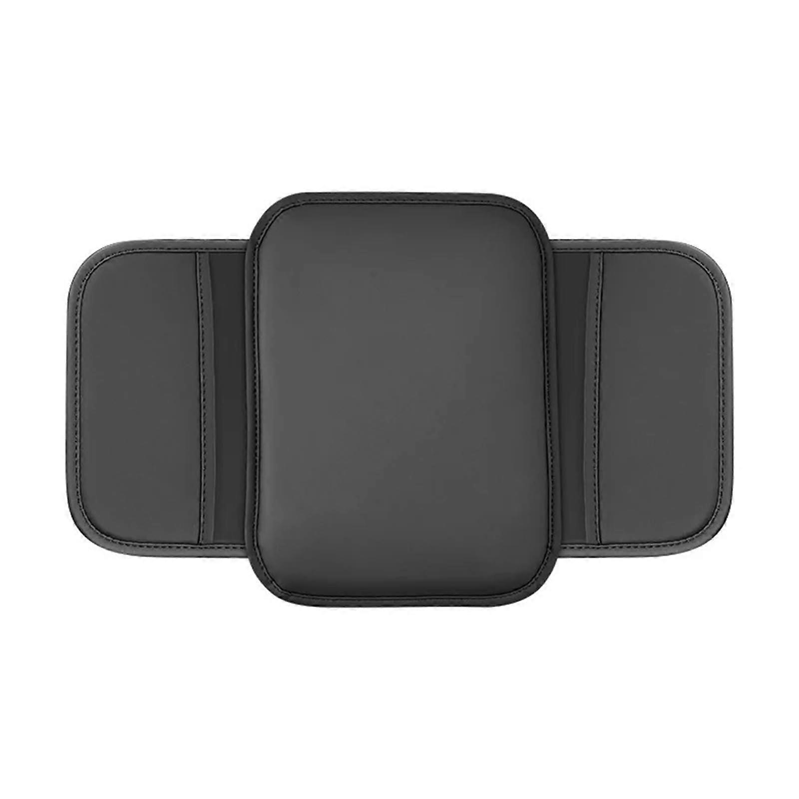 Car Armrest Cushion PU Leather with Side Storage Pocket Universal Center Console Protector Black