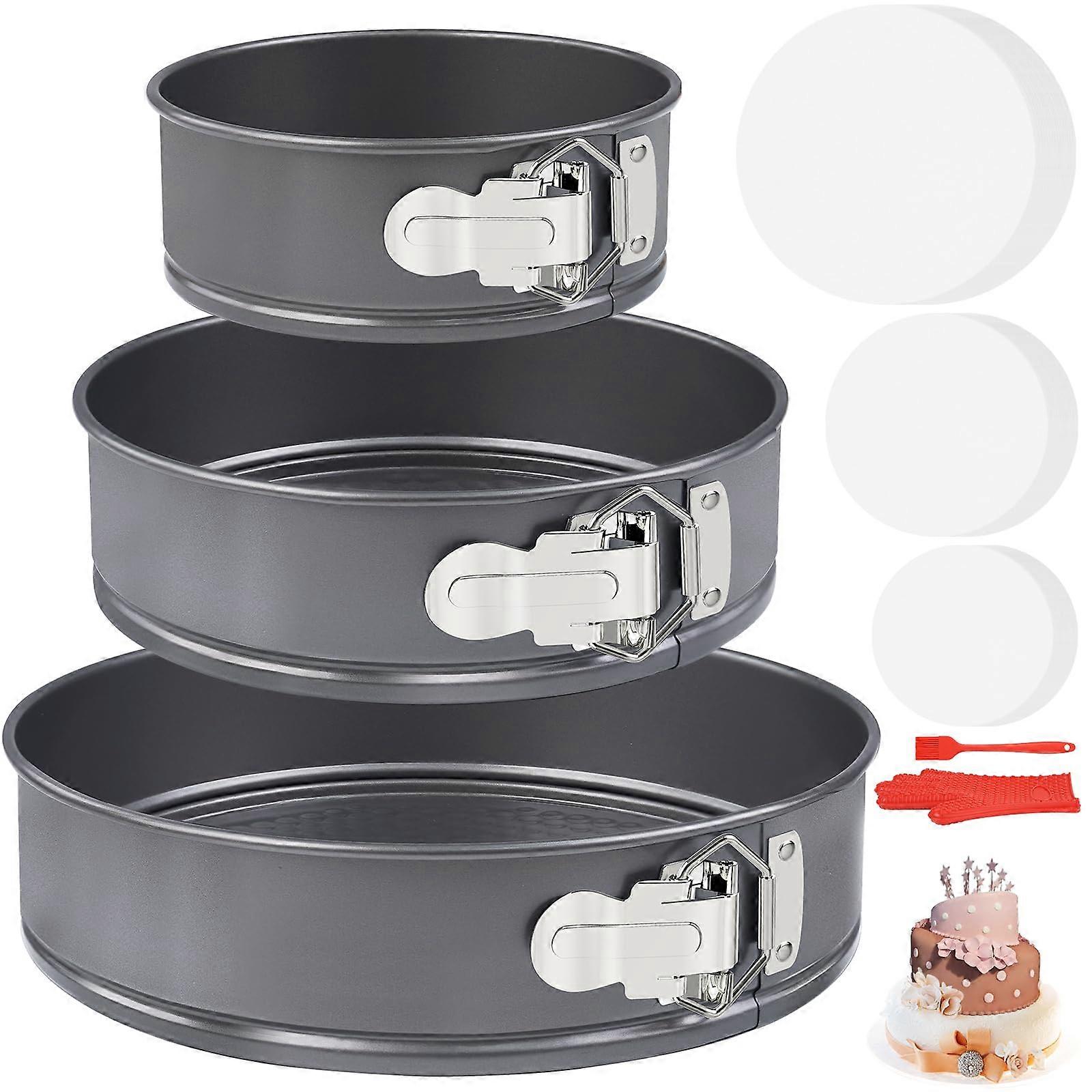 Springform Cake Pan Set of 3 Nonstick Easy Release Round Pans with Removable Bottom for Cheesecake