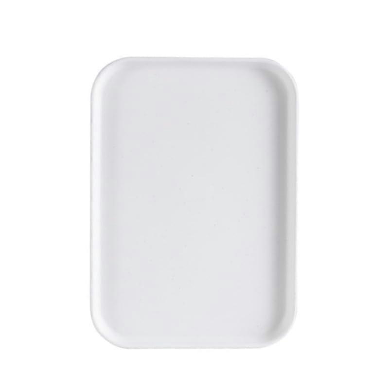 White Rectangular Plastic Serving Tray 24x17cm Stackable Raised Bottom Easy Clean for Home Restaurant