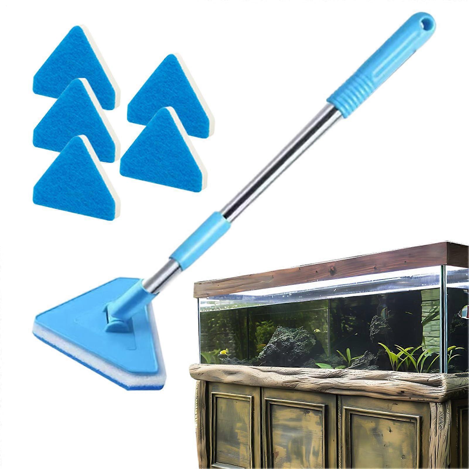Aquarium Cleaning Tool with Long Handle Scraper and Sponge Brush for Efficient MultiAngle Dirt Removal