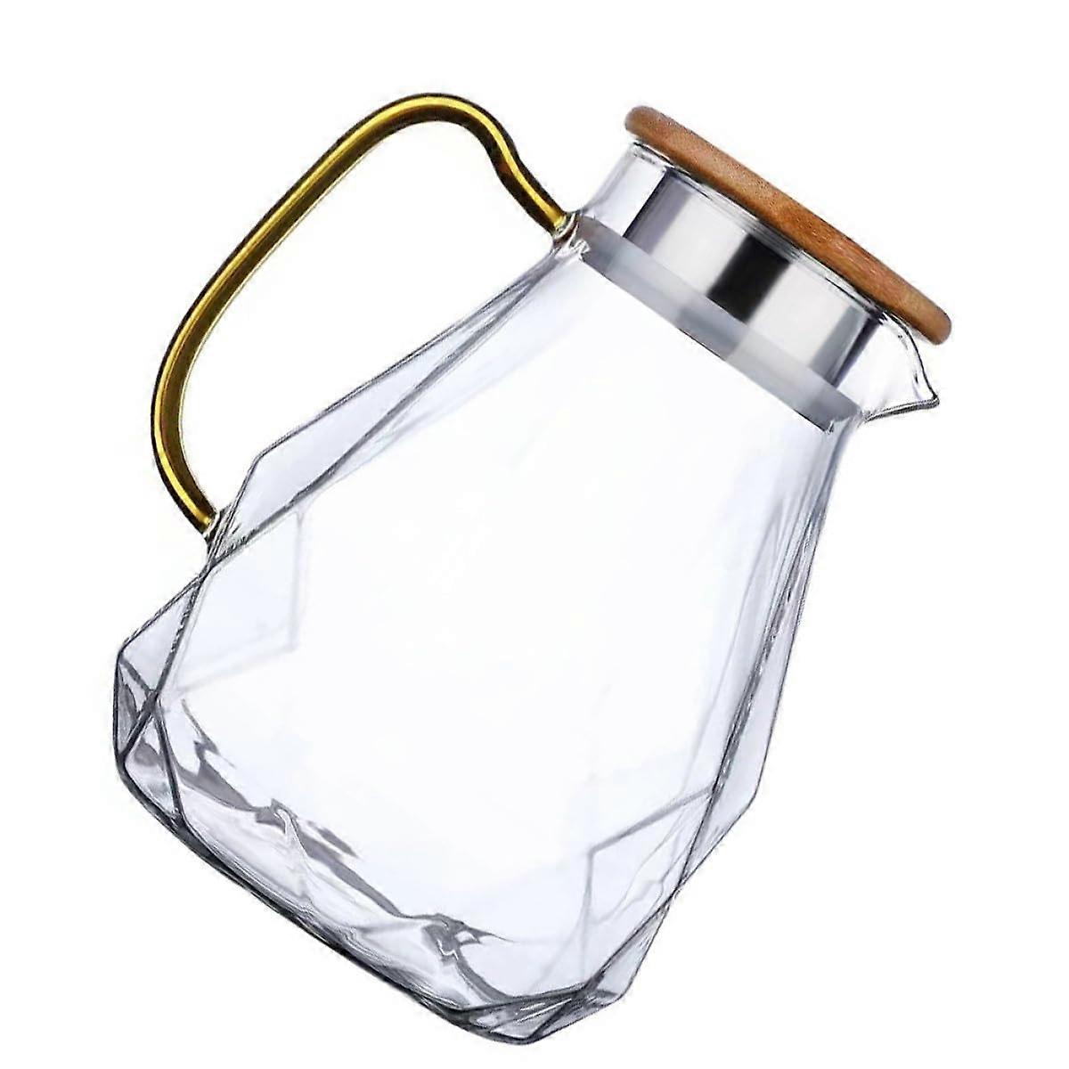 Large Glass Water Pitcher with Lid 2200ml DiamondCut Design for Serving Cold Beverages