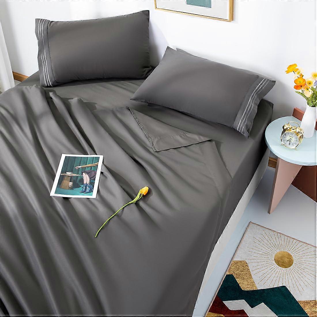 Queen Sheet Set Soft Cooling Microfiber Deep Pocket 16 Inch Breathable Dark Gray 4 Piece
