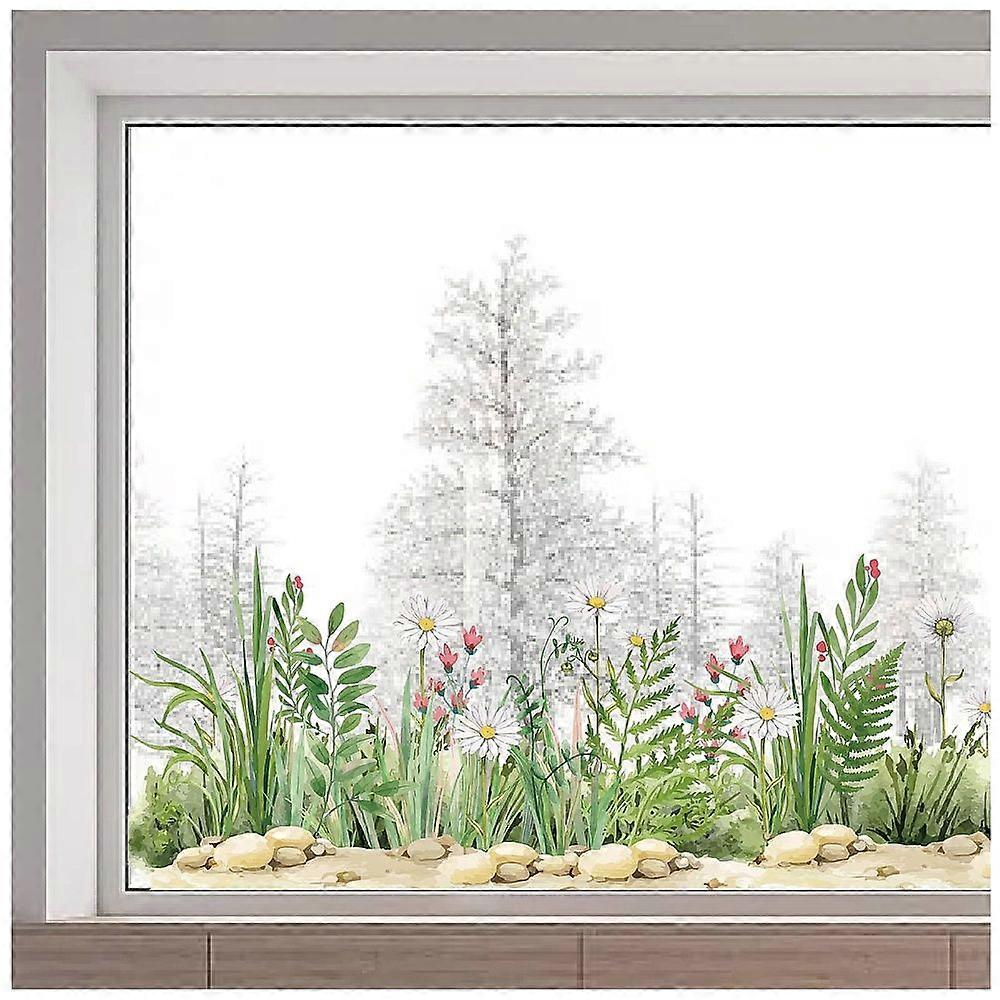 PVC Window Static Stickers Rectangle Shape for Window Decoration Flower 380x1160mm