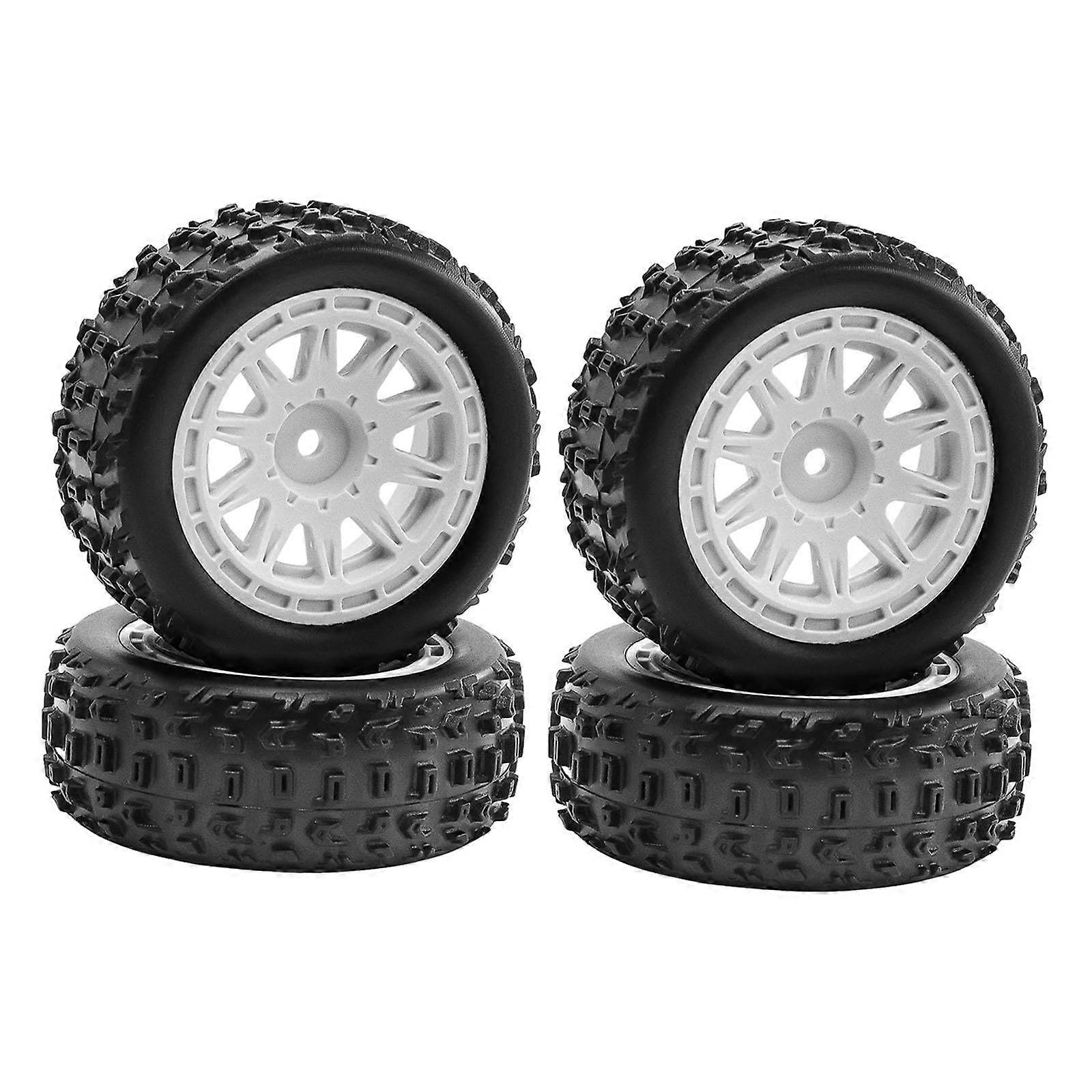 1/18 Scale RC Car Wheels and Tires Set,  Performance White Replacement, Easy Installation