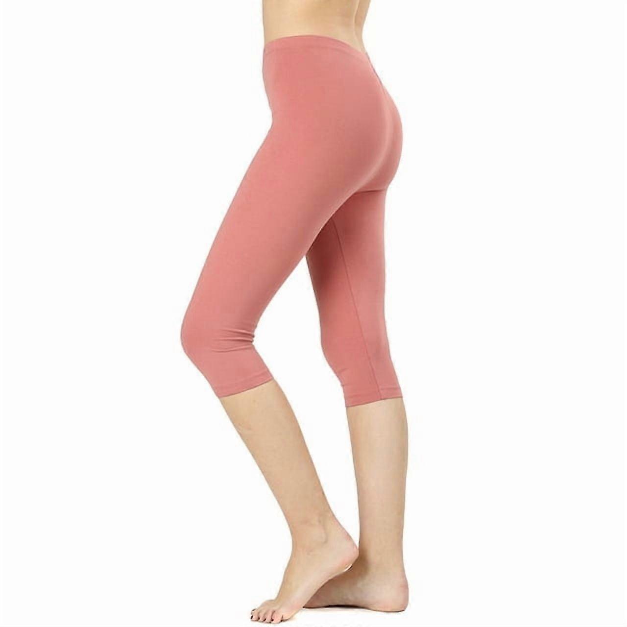 Plus Size Essential Basic Cotton Spandex Stretch Below Knee 15" Length Leggings