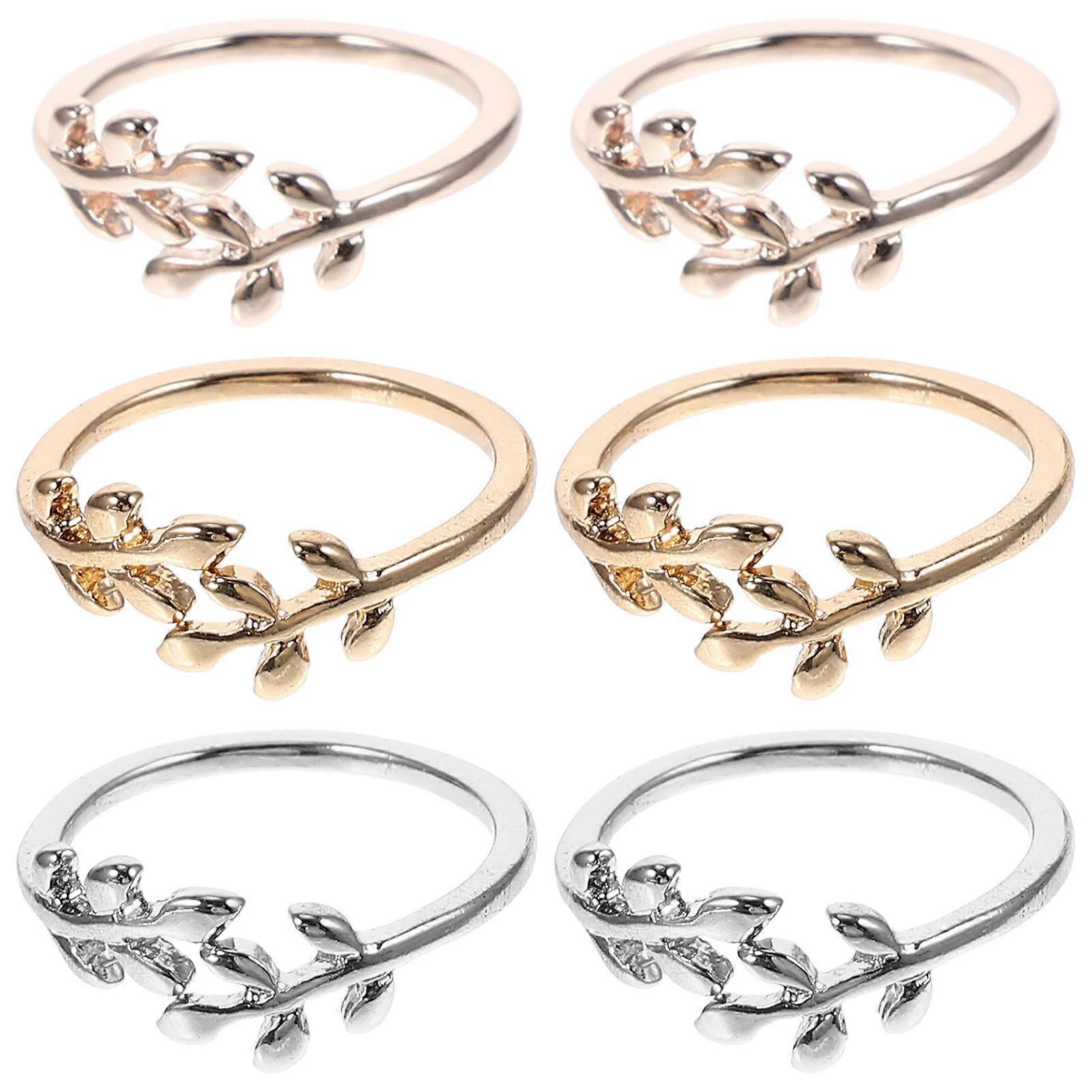 Crochet Ring Leaf Adjustable Open Finger Ring 6Pcs for Decoration Use