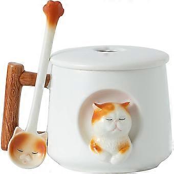 Ceramic Coffee Mug with Lid and Matching Spoon,Perfect Gifts-14 Ounces(white)