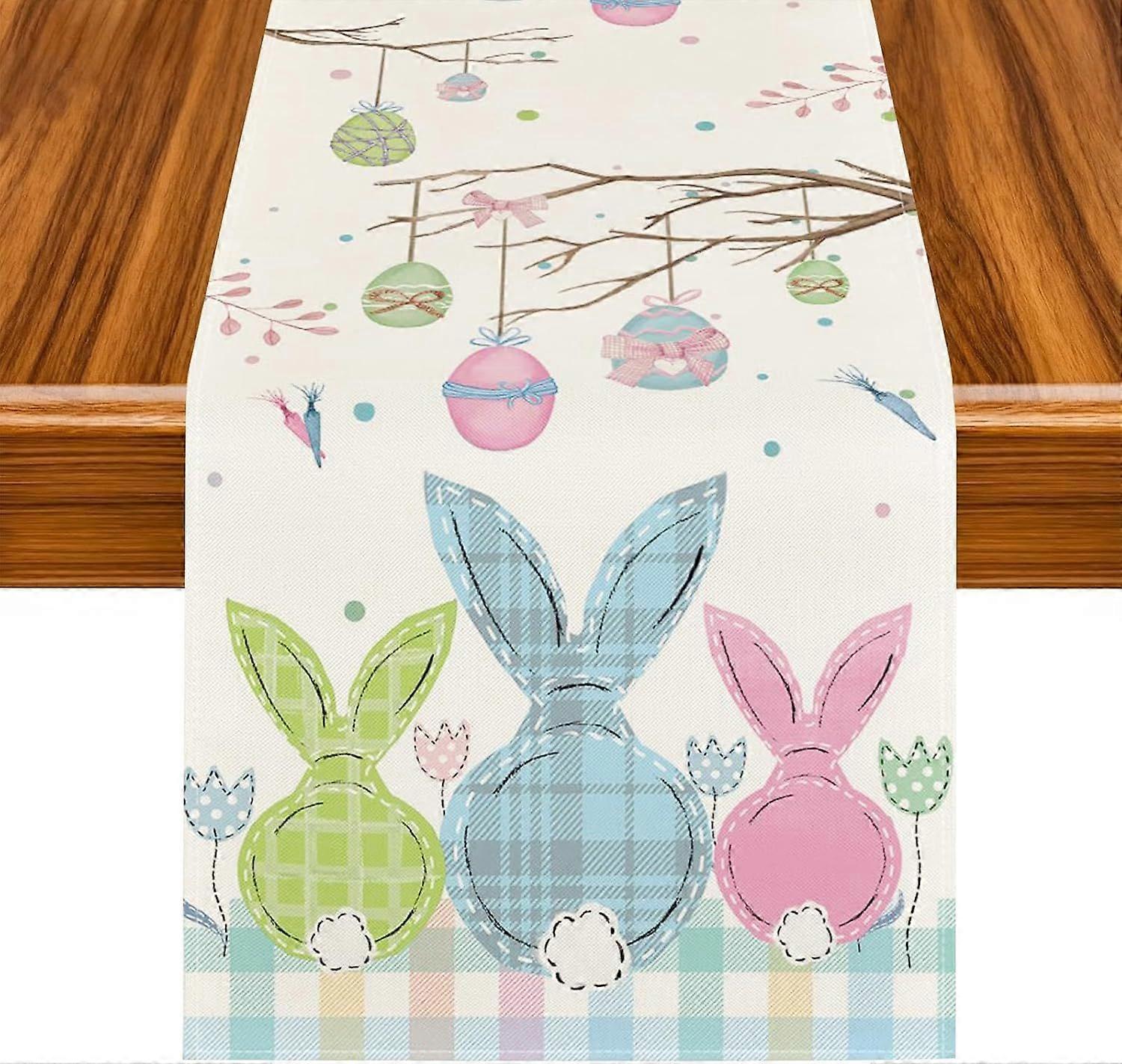 Easter Table Runner, Rabbit Table Runner, Multicolored with Spring Flower Easter Egg Rabbit, 33 x 183 cm Table Decorations for Easter and Spring Celeb