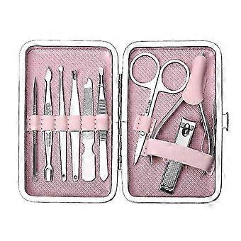 Professional Nail Care Manicure Set Of 9pcs Pink Case