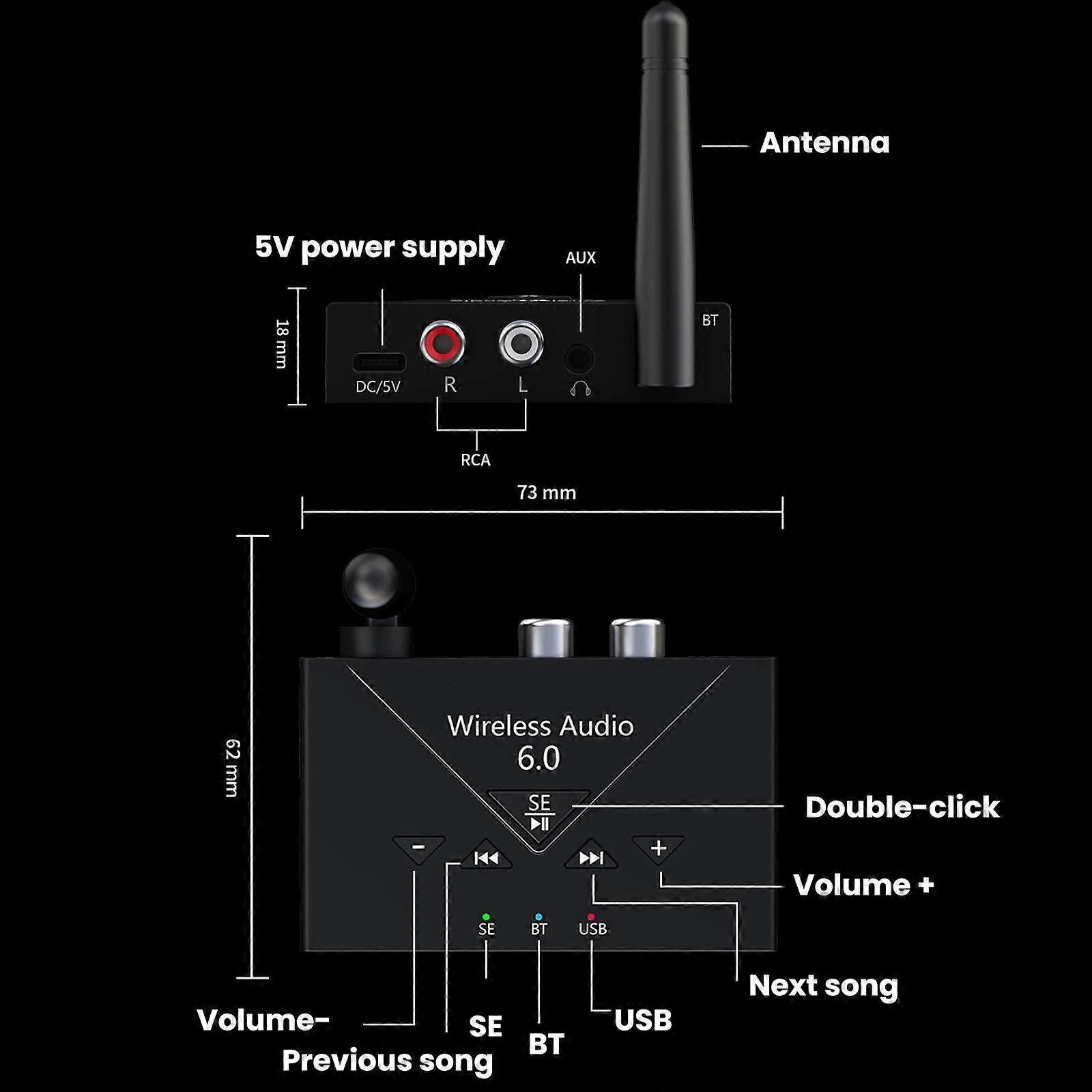 Bluetooth 6.0 Audio RCA Receiver 3.5AUX Amplifier J300