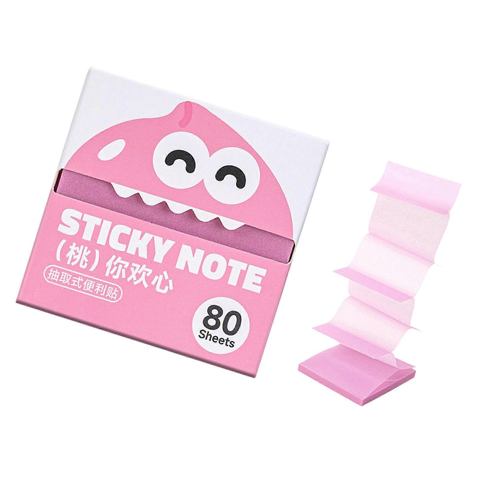 Pull Out Transparent Stick Note Box with 80 Sheets, Square Translucent Memos Pad for Planner Note and Page Marking  Light Pink