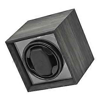 Wood Finish Automatic Watch Winder Display Case for One Mechanical Watch, Blue Interior Light Window Box with USB Cable Included for Desktop