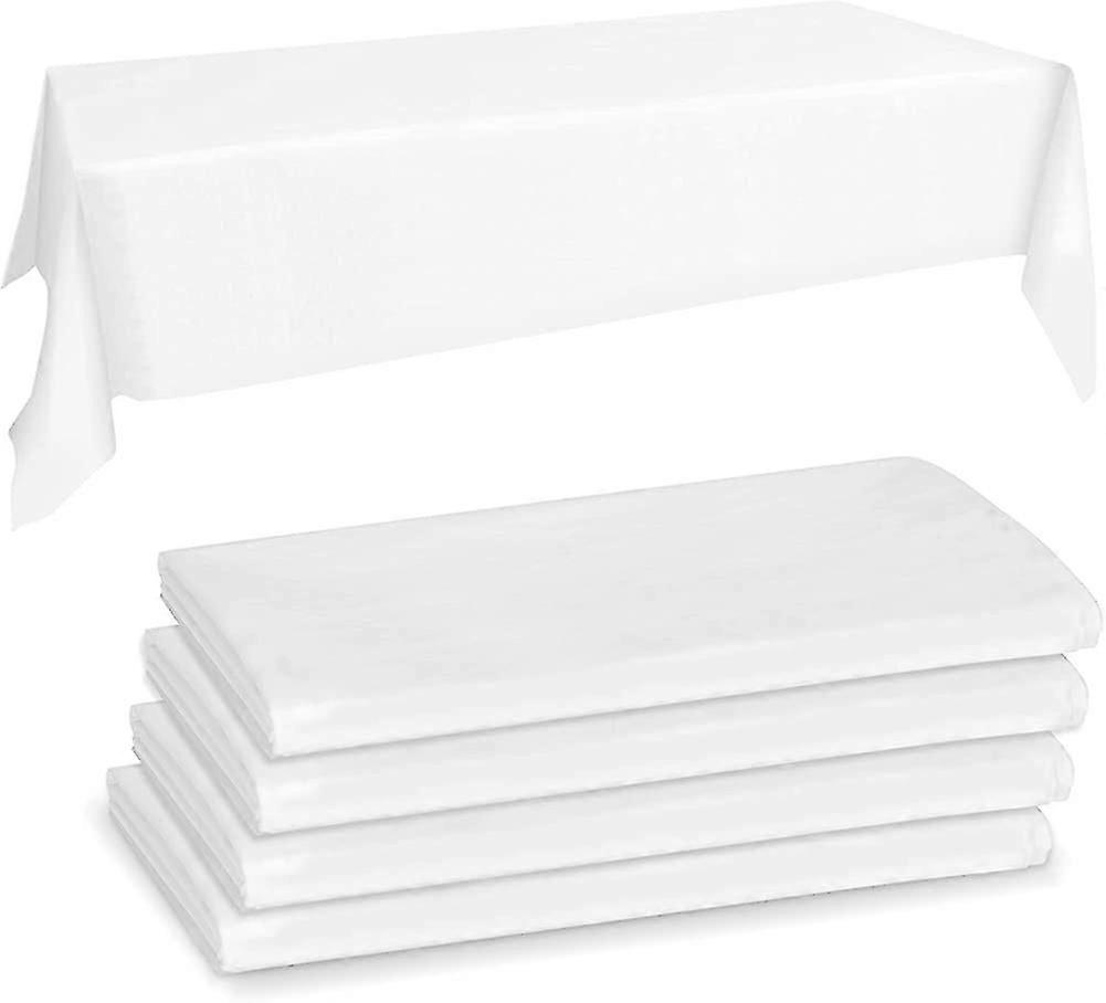 4 Pcs Disposable Plastic Tablecloths, Plastic Rectangle Pure White Tablecloths  Gift