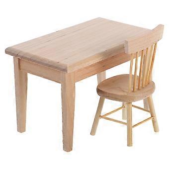 Miniature Dolls House Accessories Wooden Table and Chairs for 2Pcs