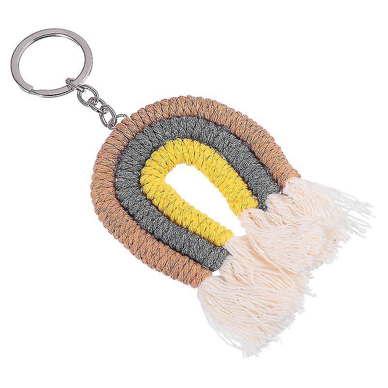 14X5cm Assorted Color Vehicle Rear View Mirror Ornaments 1pc Rainbow Tassel Keychain Hand-woven Car