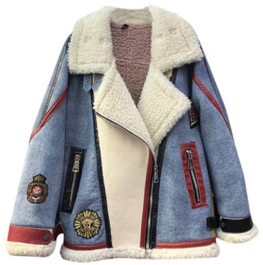 Lamb Wool Biker Jacket Vintage Pink Fleece Jacket