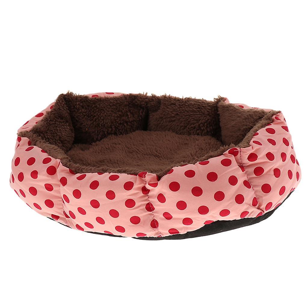 Softable and Comfortable Round Shape Dots Pattern Dog Cat Basket Bed