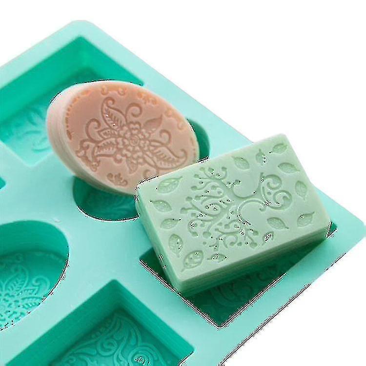 Silicone Soap Mold 6 Molds Of Flower Emboss Pattern Oval Rectangle