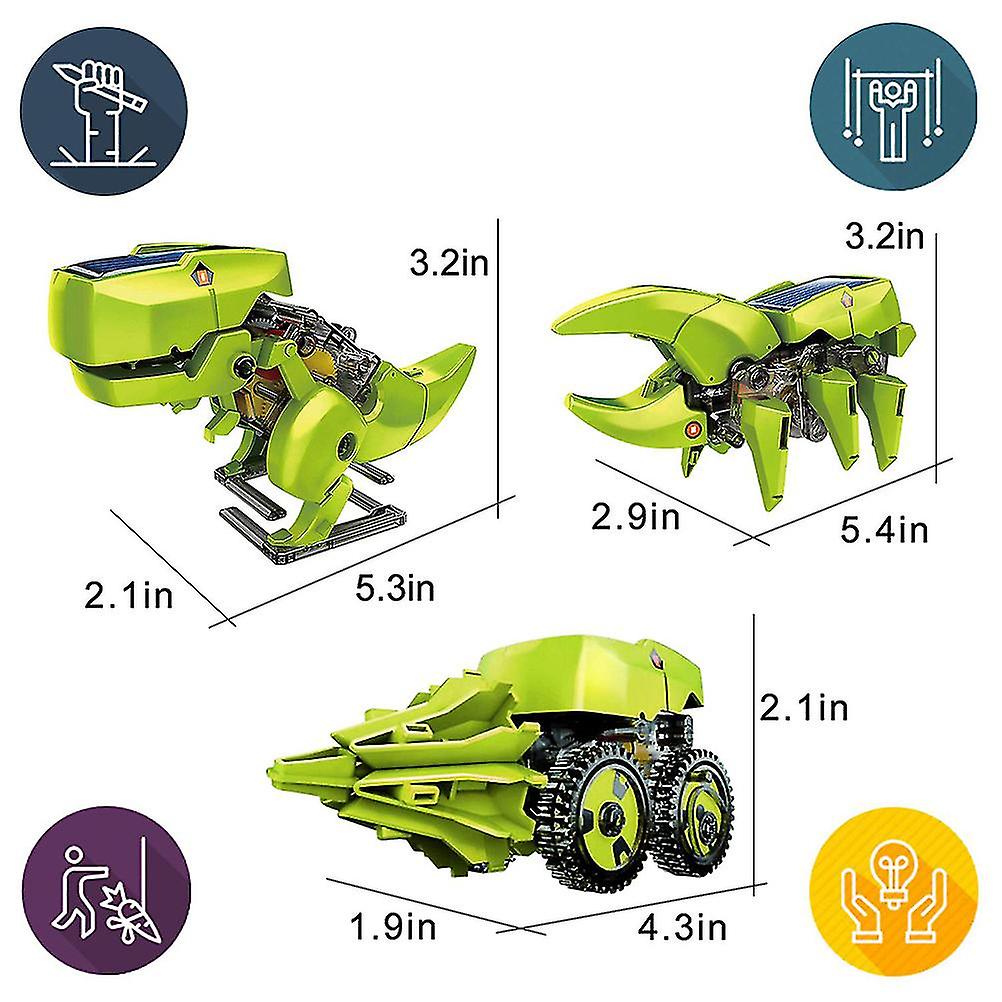 3-in-1 Solar Dinosaur Robot Kit, Green, 24x6.7x18.2cm, DIY Toy