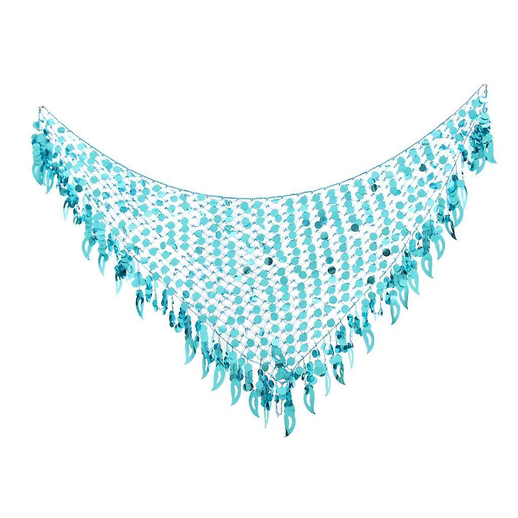 Women's Mermaid Belly Dance Scarf Mermaid Sequins Mesh Triangle Hip Scarf  Blue