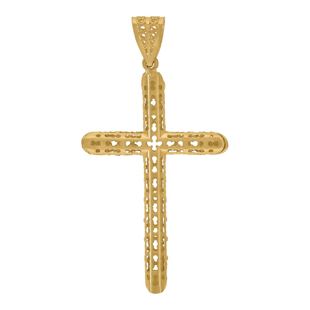 Or jaune 10k unisexe texturé croix religieuse charme pendentif collier 60.4x31.70mm large-pendentif pour femmes