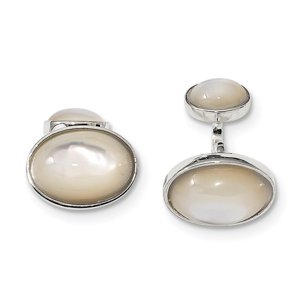 15.5mm 925 Sterling Silver Oval Simulated Mother of Pearl and Simulated Onyx Cuff Links-Cuff Link for Men