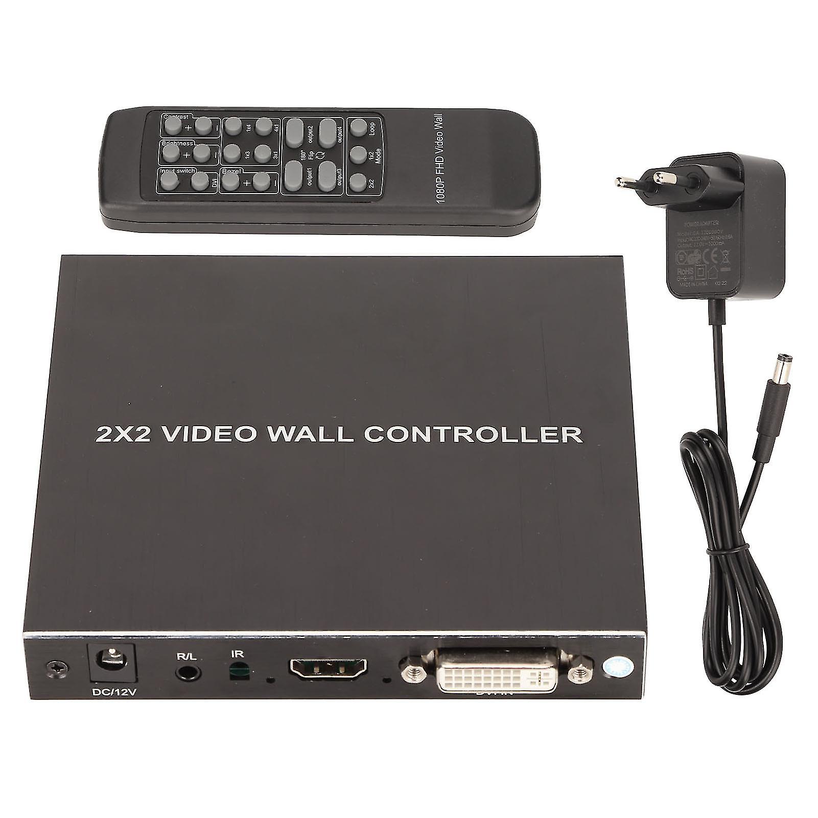DVI TV Video Wall Controller, 180 Degree Rotatable HD Multimedia Interface, Display Processor with Remote Control, EU Plug 100-240V