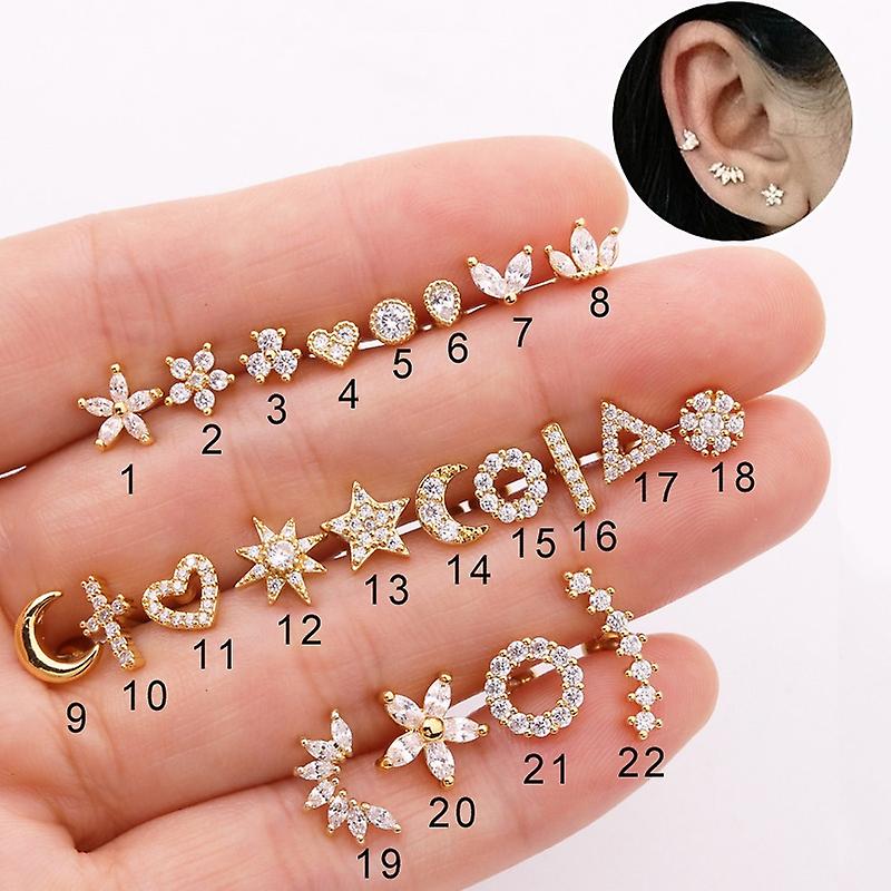 Women earring girl stud ear Drop Tragus Helix Lobe Piercing Zircon Stainless Steel Flower Cartilage
