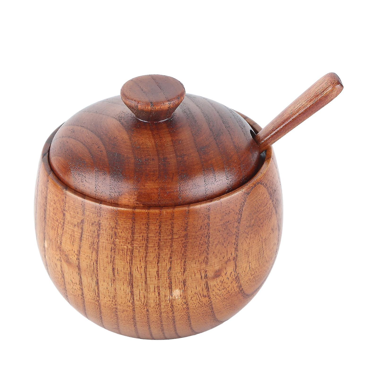 Wood Spice Jar -1Pc Solid Wood Spice Jar Seasoning Pot Sugar Bowl with Spoon and Lid for Kitchen Tool