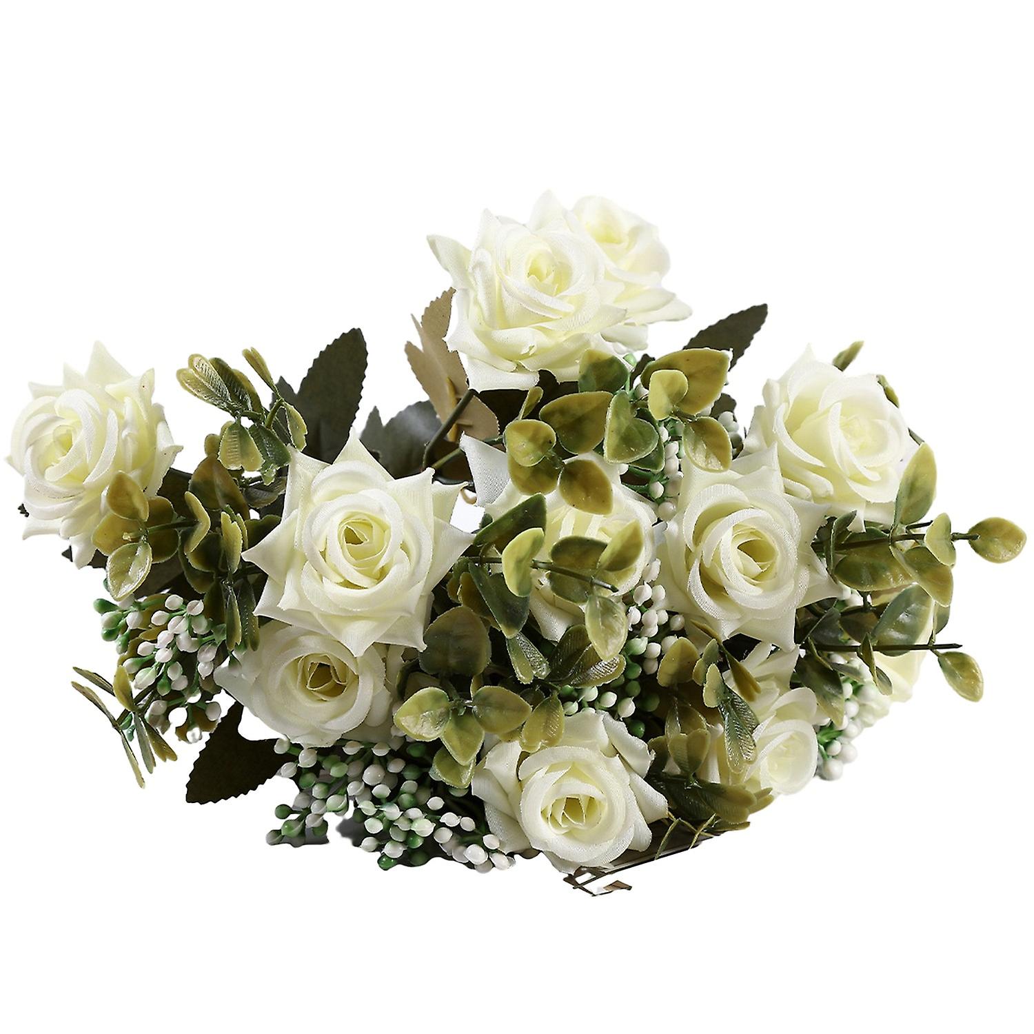 Colorful Artificial Rose Bouquet with Green Leaves Curly Edge Realistic Reusable Non-withering Home 