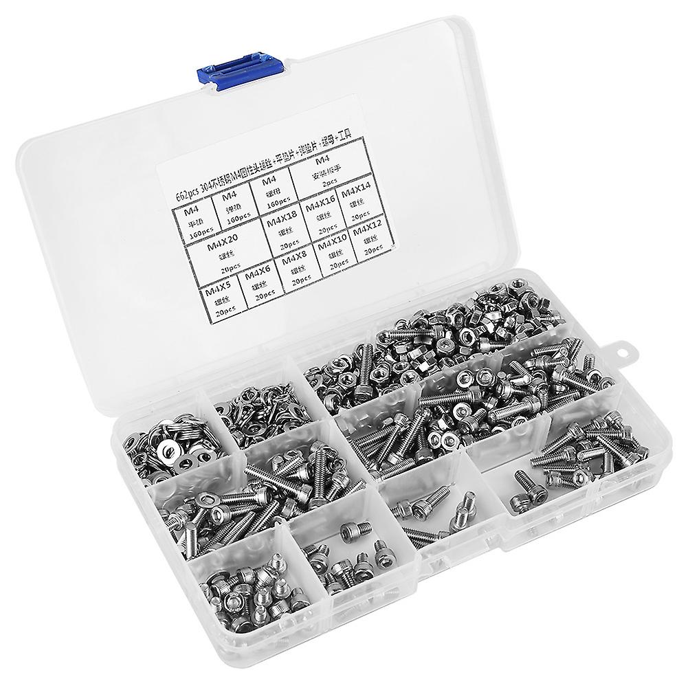 662 Pcs Screw  M2.5 Socket Cap Head Screw+Flat Washer+Spring Washer+Nut Tool Set
