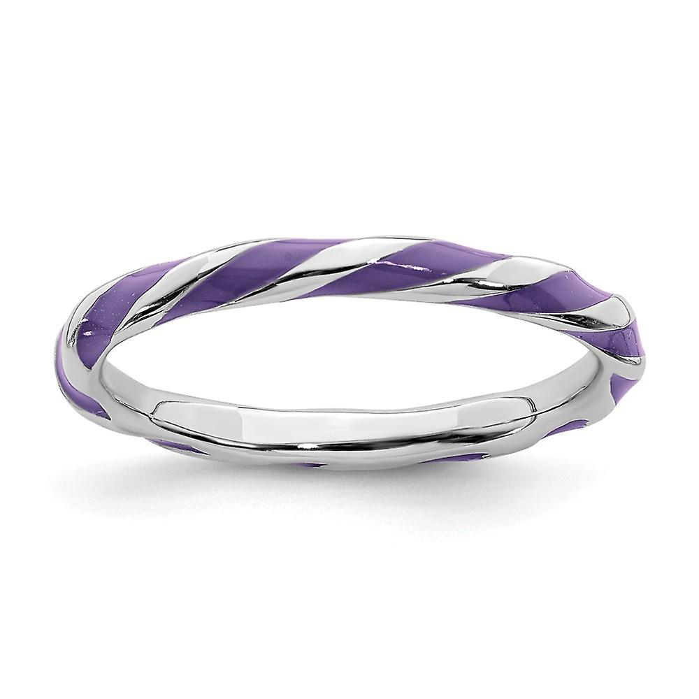925 Sterling Silver Polished Twisted Purple Enameled 2.4 x 2.0mm Stackable Ring-Stackable-Ring for Women - Ring Size: 5