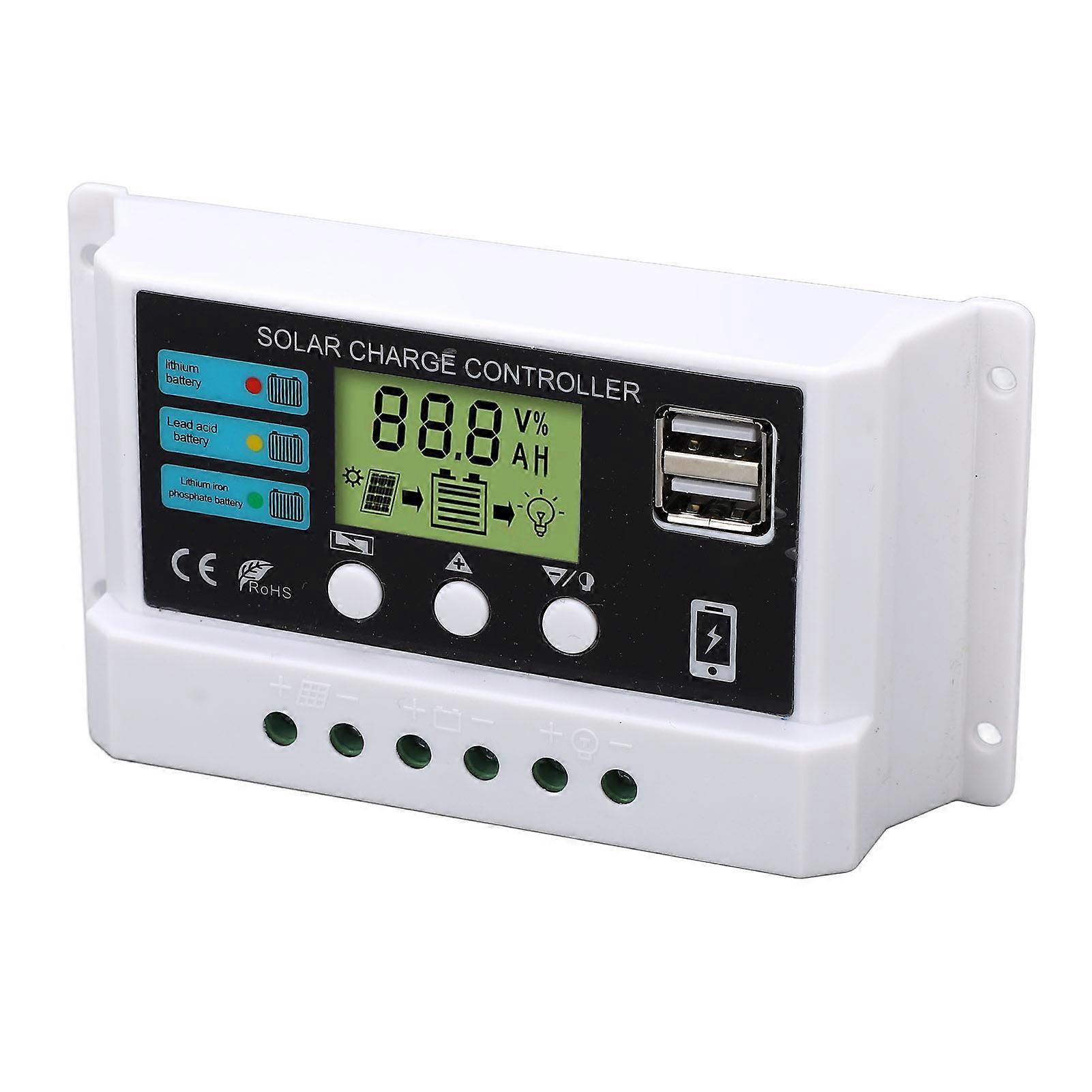 Solar Controller Industrial Chip LCD Display Overload Protection Solar Regulator 12V 24V Self Adaption White 30A